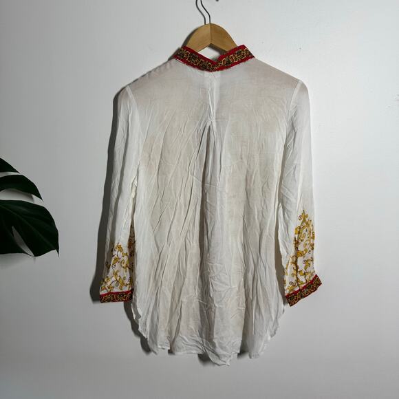 Grand & Green Top Women S White Gold Regal Roll Tab Sleeve Modest Workware Blous - Picture 2 of 8